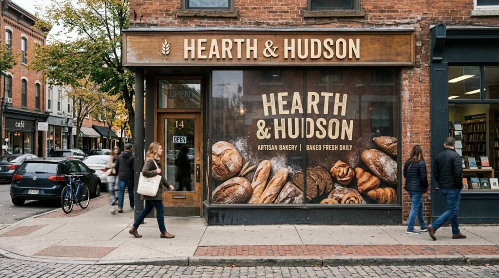 bakery storefront window wrap signage hearth hudson nyc sign company