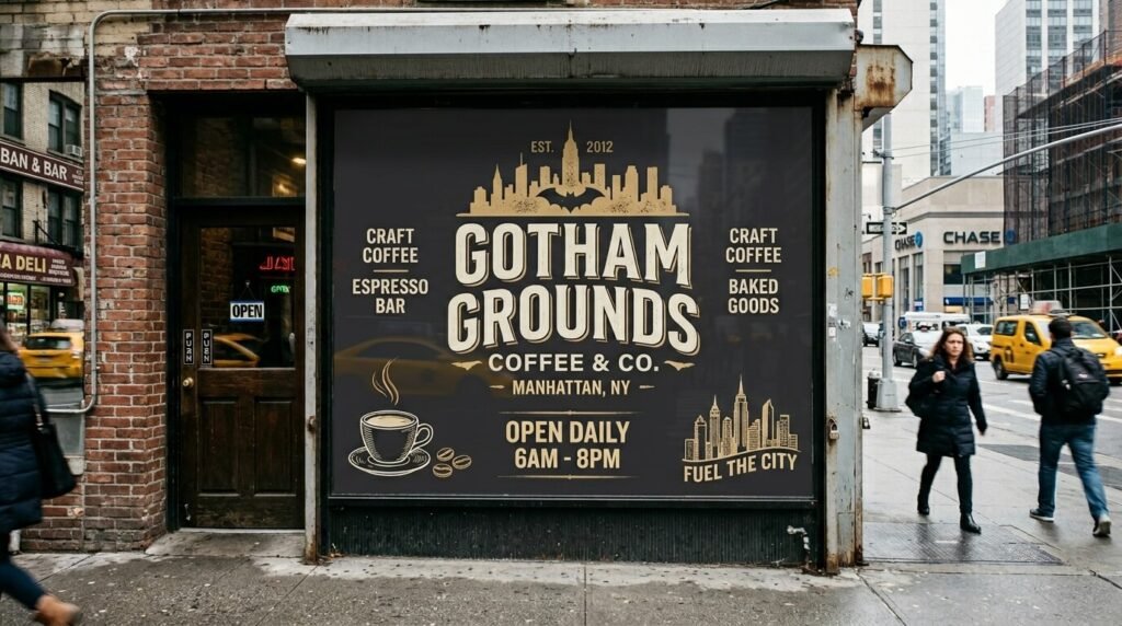 coffee shop storefront window wrap signage gotham nyc sign company