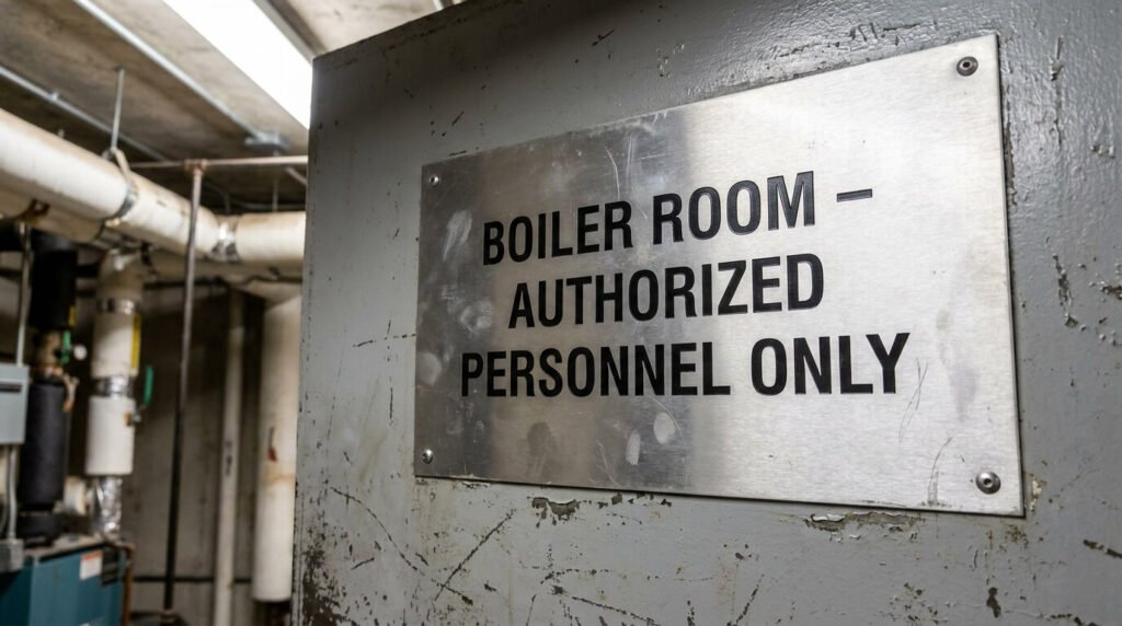 nyc boiler room door custom sign nyc sign company