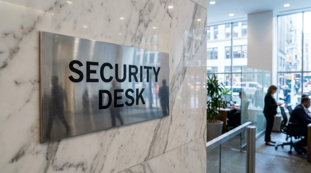 security desk custom sign marble wall nyc sign company