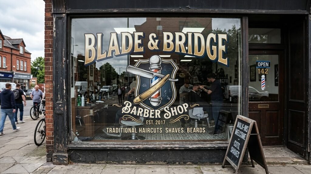 storefront window wrap signage for barber shop nyc sign company