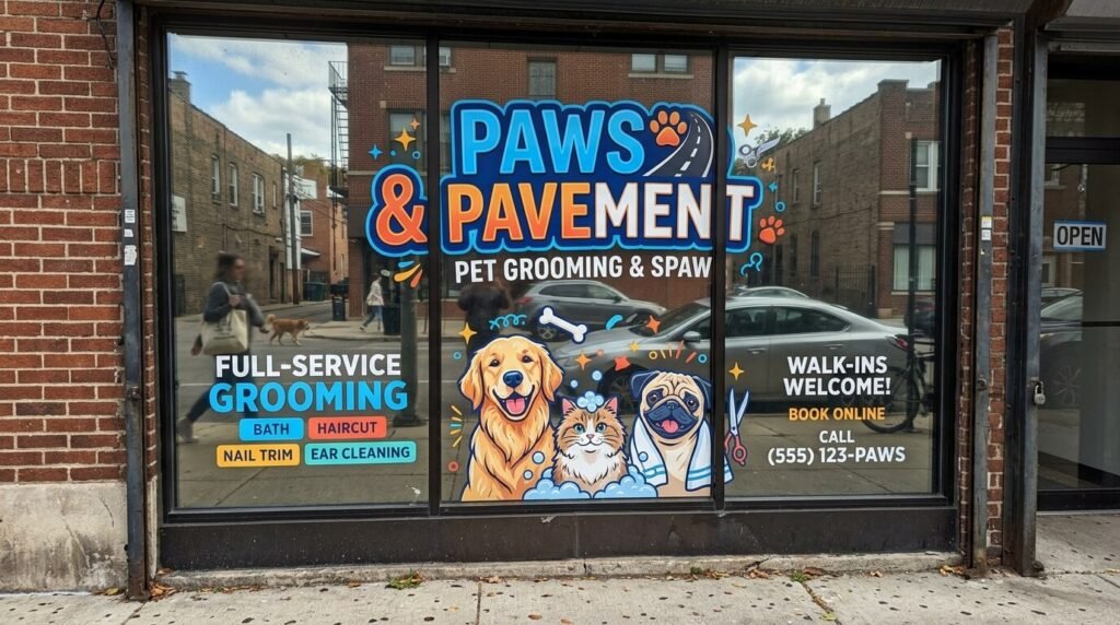 storefront window wrap signage for paws pavement nyc sign company