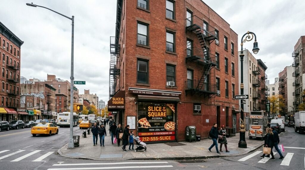 storefront window wrap signage on pizzeria nyc sign company