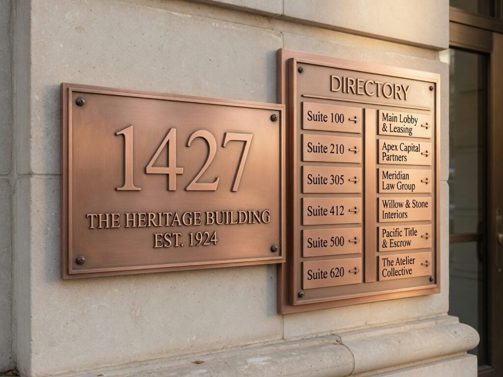 Copper metal directory plaque