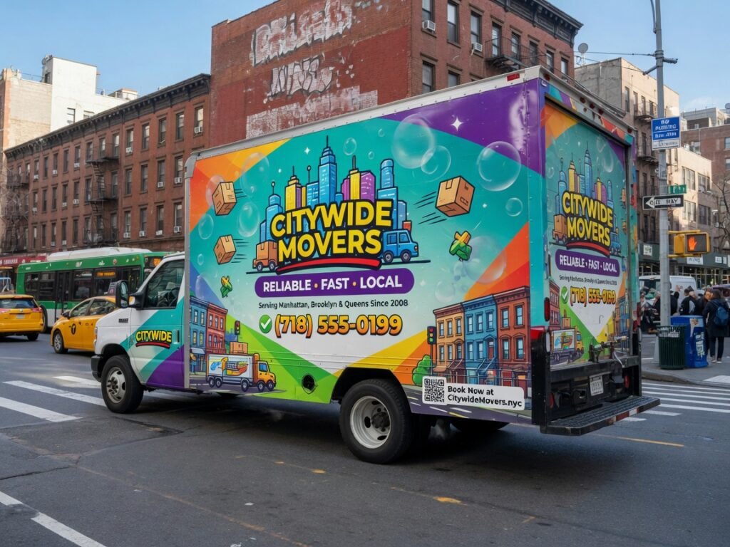 Box truck vehicle wrap graphics Brooklyn
