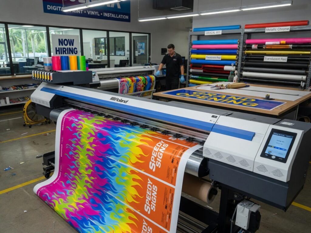 Large format adhesive vinyl printing