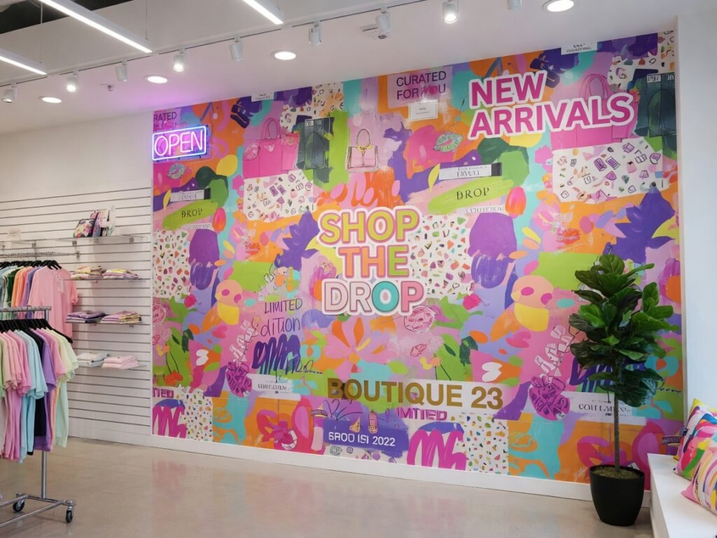 Retail wall graphics feature wall