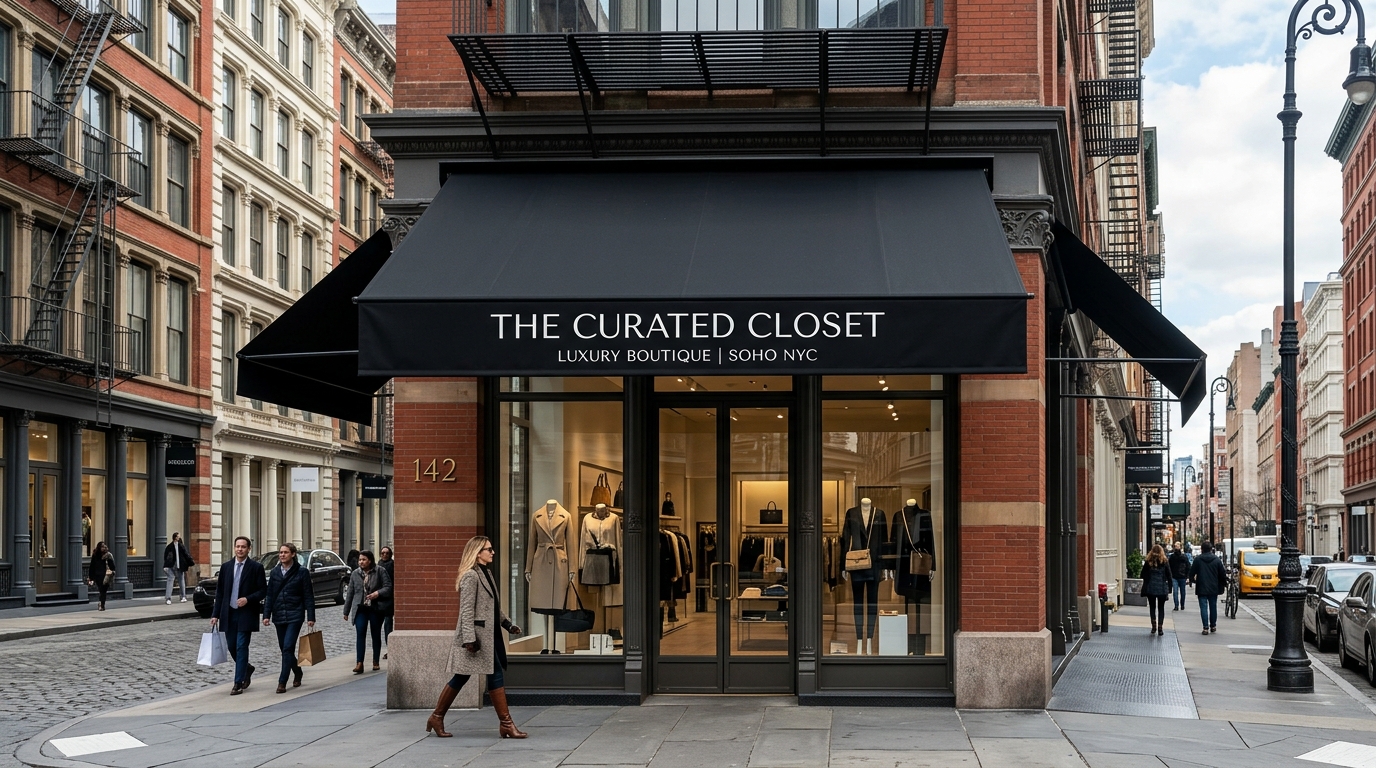 Front-lit LED channel letters on modern dark boutique storefront in Soho NYC