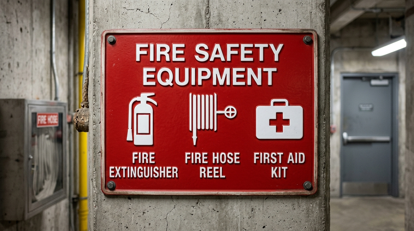 Durable heavy-gauge red baked enamel steel fire safety equipment sign