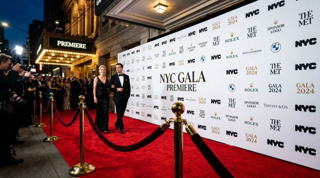 Step & Repeat Backdrops for NYC Galas & Fashion Events: Fabric vs. Vinyl vs. Hardwall