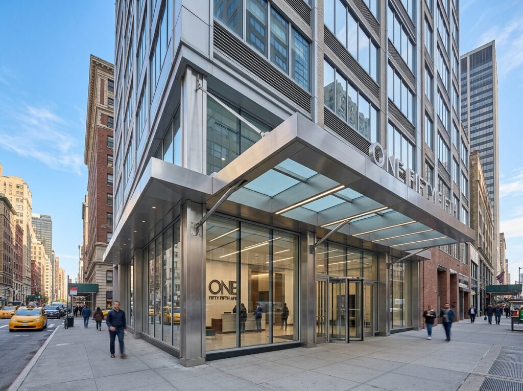 Commercial aluminum awning building entrance NYC