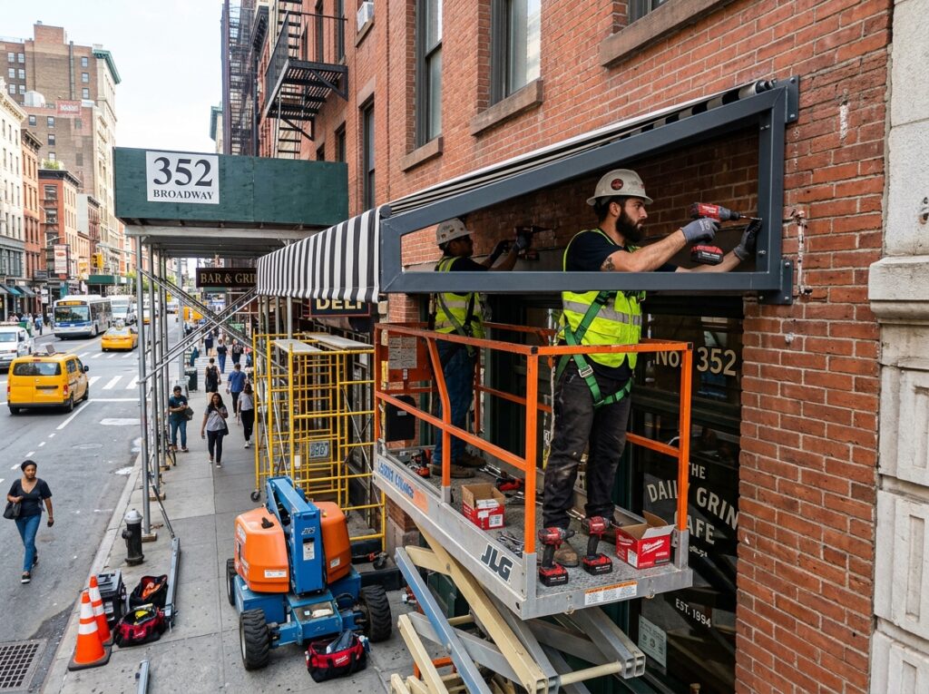 Commercial awning installation crew NYC