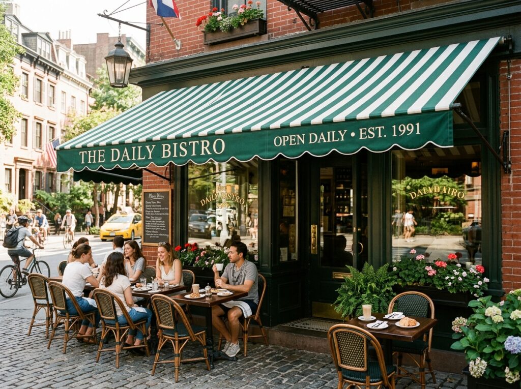 Commercial canvas awning cafe storefront NYC