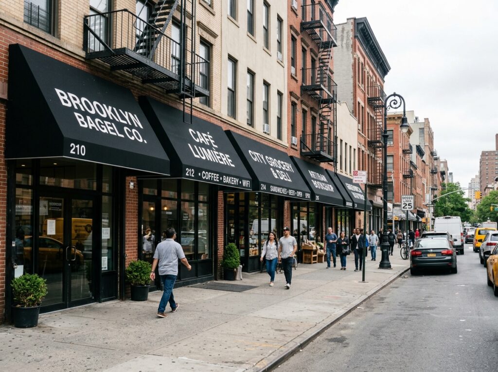 Commercial door and window awnings NYC storefronts