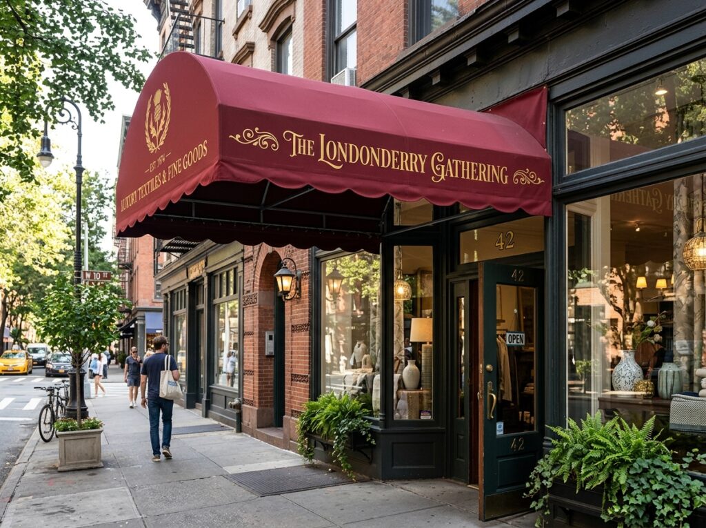 Commercial fabric awning with custom branding NYC storefront