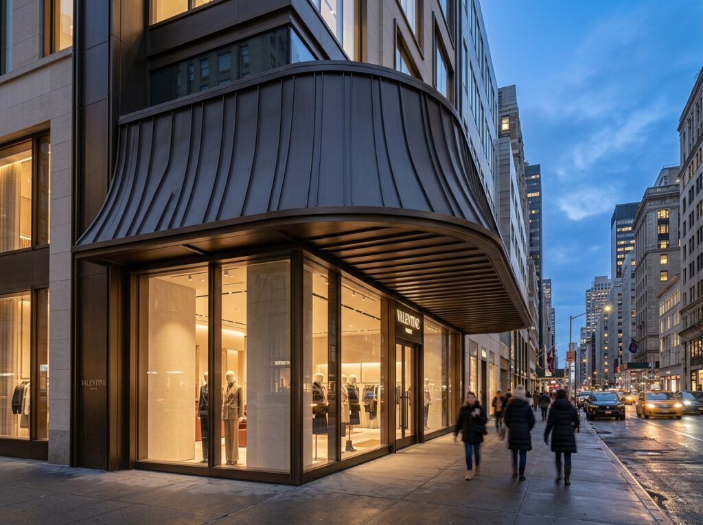 Commercial standing seam metal awning NYC retail