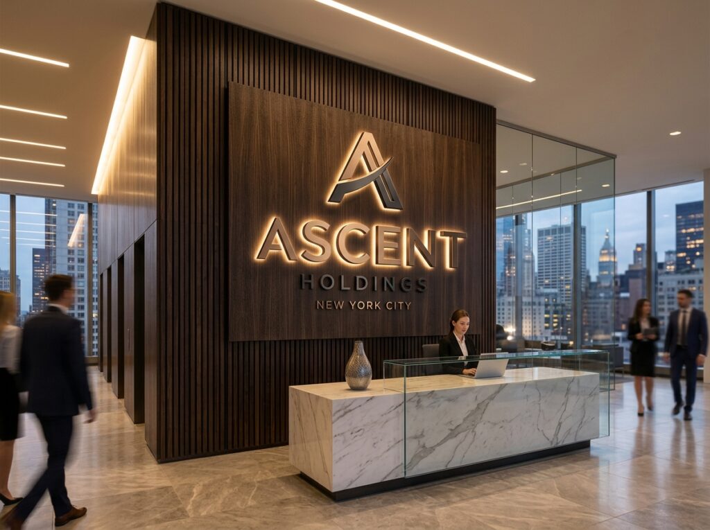 Office lobby signs NYC custom 3D backlit reception logo