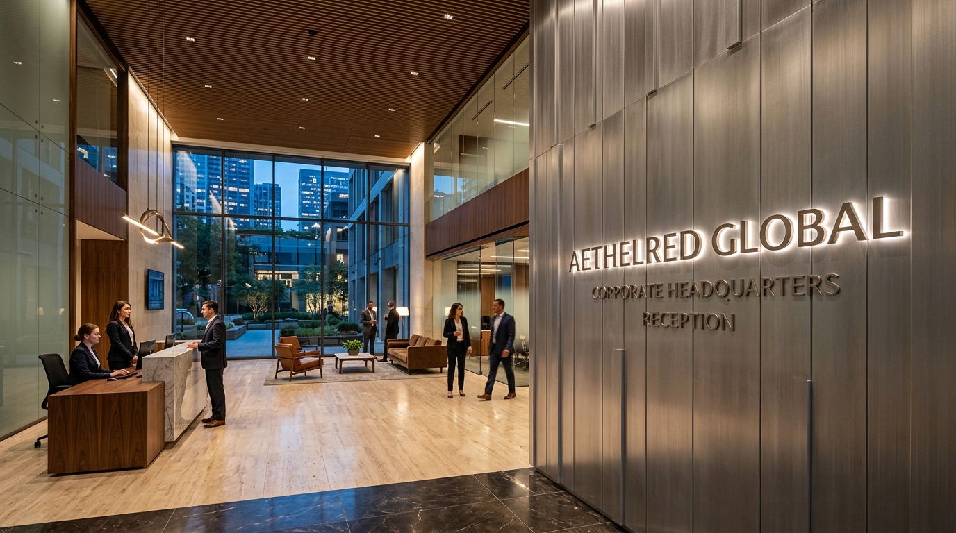 camera clicked photograph of luxury modern architectural indoor corporate lobby signs nyc