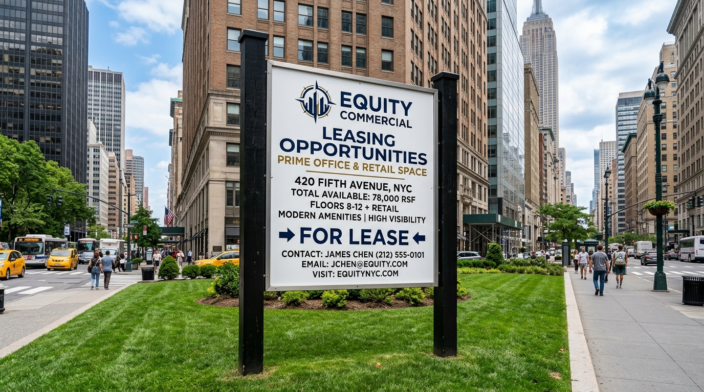 Heavy duty commercial real estate post and panel signboard for NYC commercial property