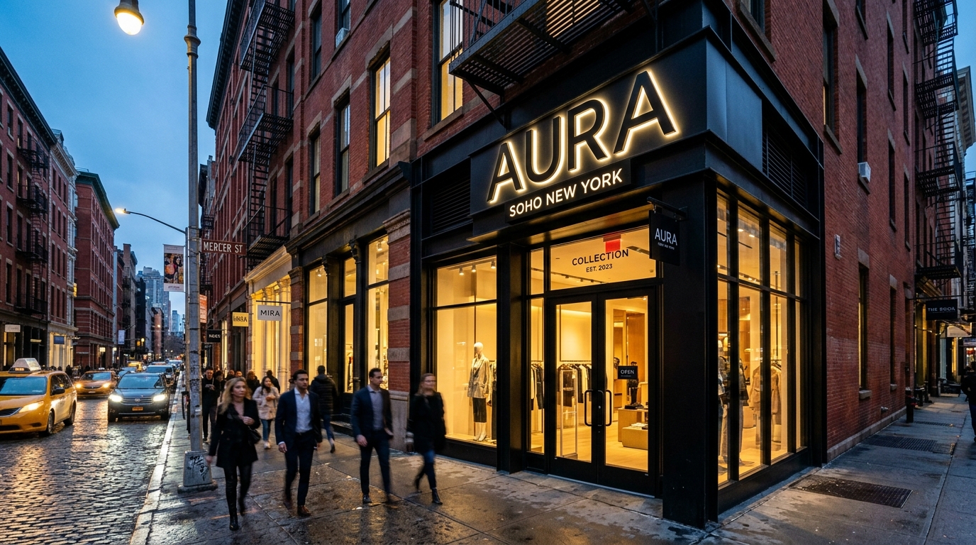 Illuminated LED front-lit channel letters on Soho NYC commercial storefront